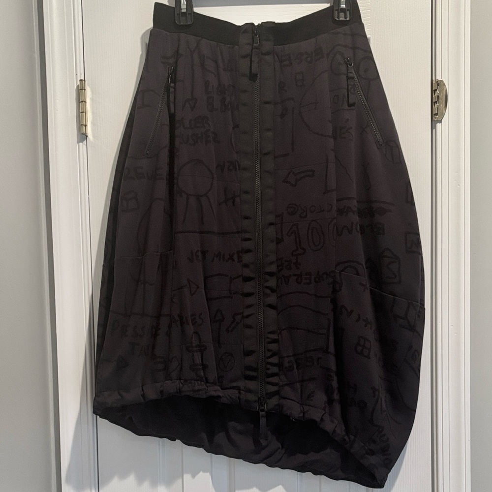 Rundholz Black Label Asymmetrical Tulip Skirt in Dark Gray and Black Print - Picture 3 of 16